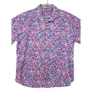 Alan Flusser Shirt Mens 2XL Multicolor Floral Short Sleeve Button Cotton Casual